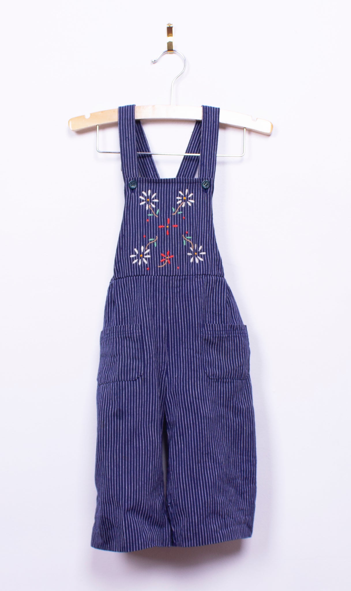 Floral Embroidered Pinstripe Overalls
