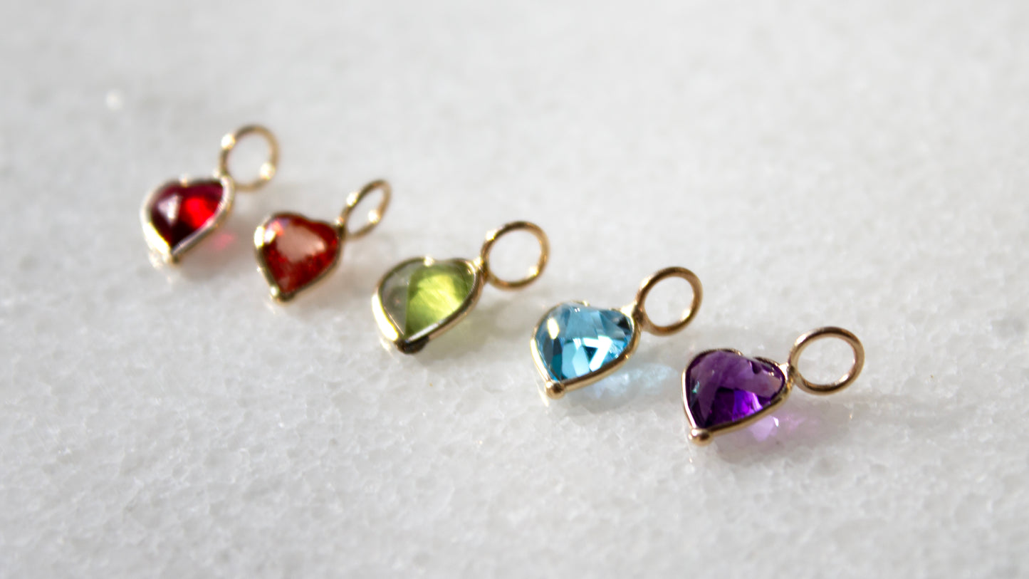 14k Yellow Gold Gemstone Heart Charm