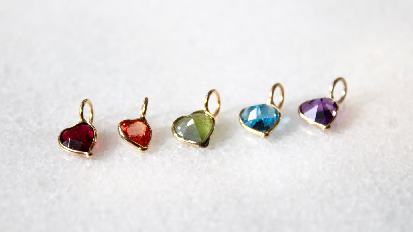 14k Yellow Gold Gemstone Heart Charm