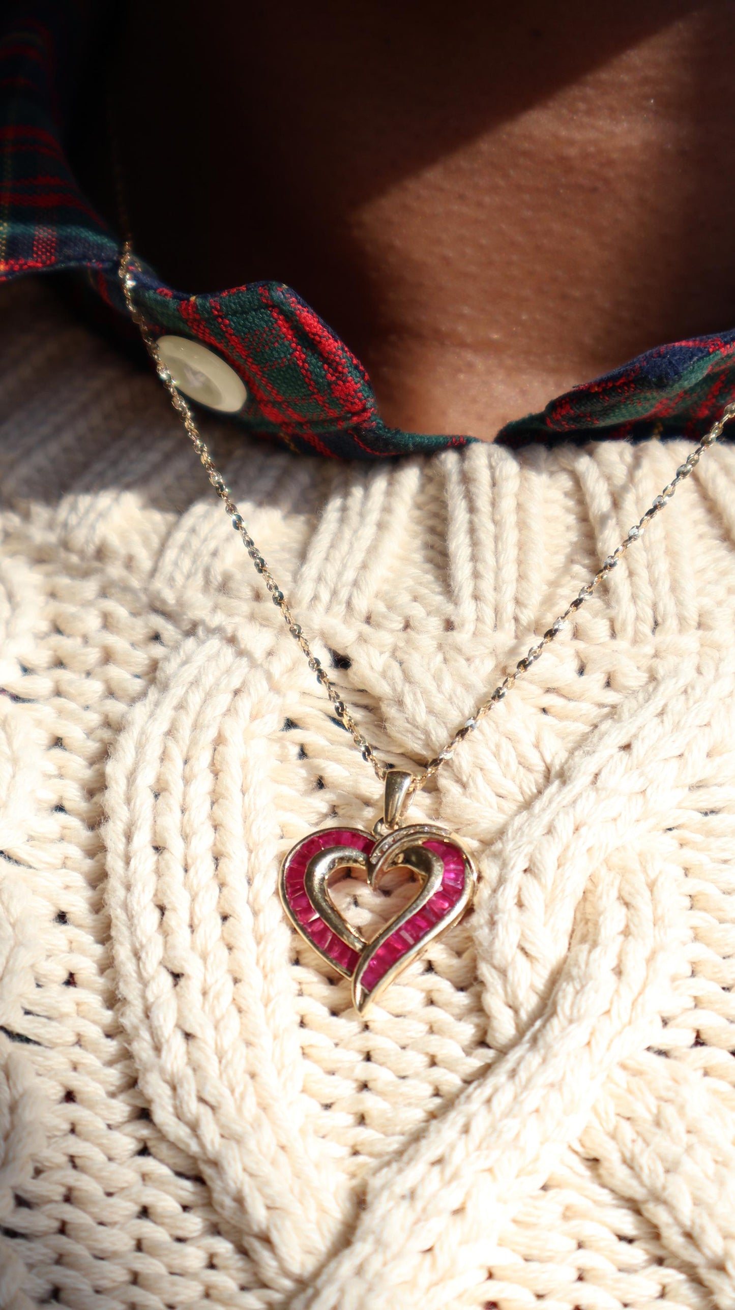 10k Gold Baguette Ruby & Diamond Signed Heart Pendant