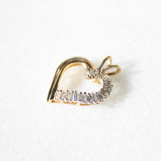 10k Gold Baguette Diamond Heart Pendant