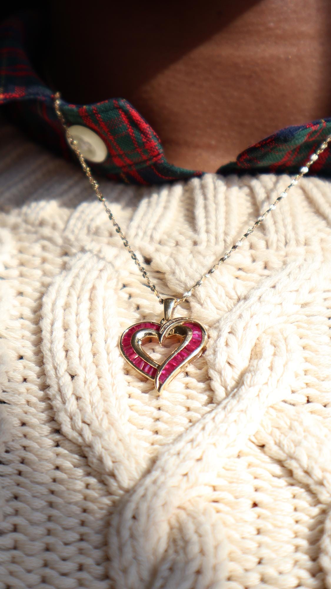 10k Gold Baguette Ruby & Diamond Signed Heart Pendant