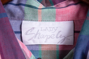 Lady Shapely Plaid Button Front